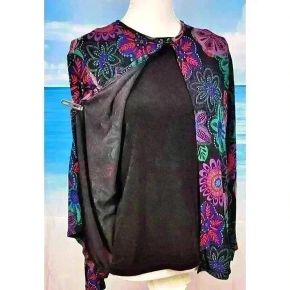 CHOICES Elegant Faux 2 pc Shell and Shirt Top LONG Sleeve STRETCH Colorful Med - Picture 3 of 6